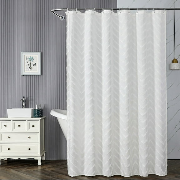 YOHAVEN Farmhouse Shower Curtain 70"x78" Embroidered Boho Striped Bathroom Curtain, Waterproof Polyester Bath Curtain with Hooks for Home Hotel Apartment