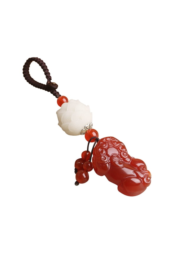 Feng Shui Agate Jade Pendant, Natural Lucky Amulet Keychain, Car Bag Key Ring for Men Women Valentine Birthday Christmas Holiday Gift