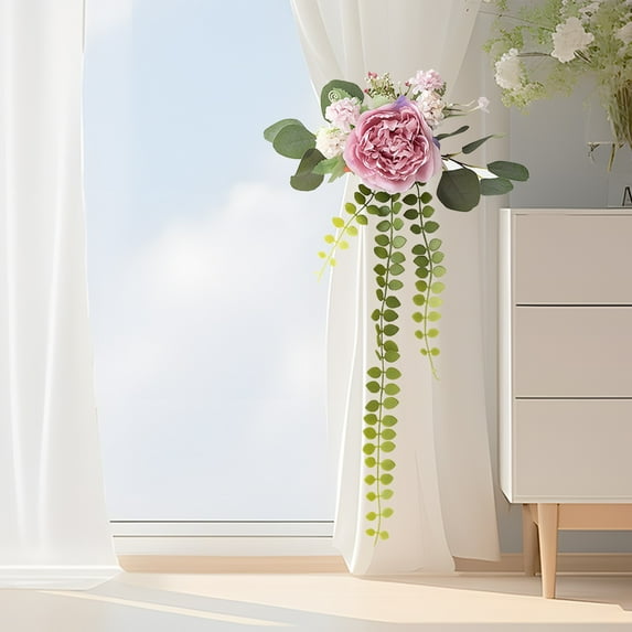 YOHAVEN Floral Curtain Tiebacks Peony Rose Decorative Buckle Window Drapes Living Room Bedroom Home Interior Accent Holiday Decor