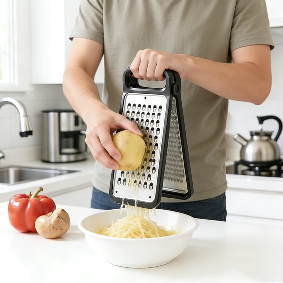 YOHAVEN Foldable Stainless Steel Double Sided Grater And Zester For Cheese Garlic Ginger Citrus Chocolate Compact Dishwasher Safe Kitchen Tool For Home Cooks And Baking Enthusiasts