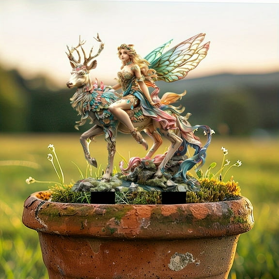 YOHAVEN Forest Elves And Deer Garden Stakes Outdoor Decorations, Acrylic Yard Ground Insert Fairy Woodland Decor for Garden Lawn Patio Flowerbed Home