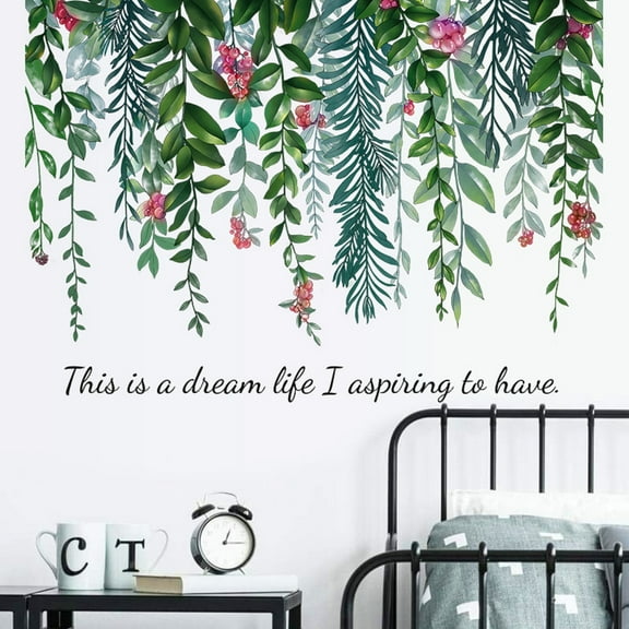 YOHAVEN Green Plant Wall Sticker, Removable PVC Wall Decal for Bedroom Living Room Office Door Glass DIY Home Garden Decorations Seasonal