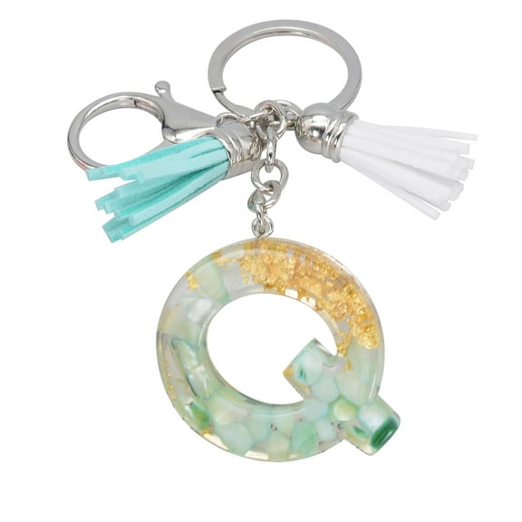 YOHAVEN Green Tassel Letter Keychain Crystal Stone Acrylic Pendant Bag Hanging Ornament Backpack Purse Car Holiday Party Gift Decor