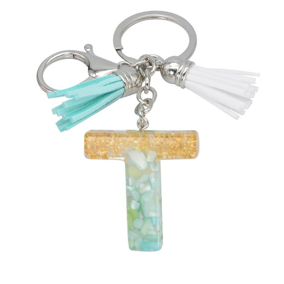YOHAVEN Green Tassel Letter Keychain Crystal Stone Acrylic Pendant Bag Hanging Ornament Backpack Purse Car Holiday Party Gift Decor