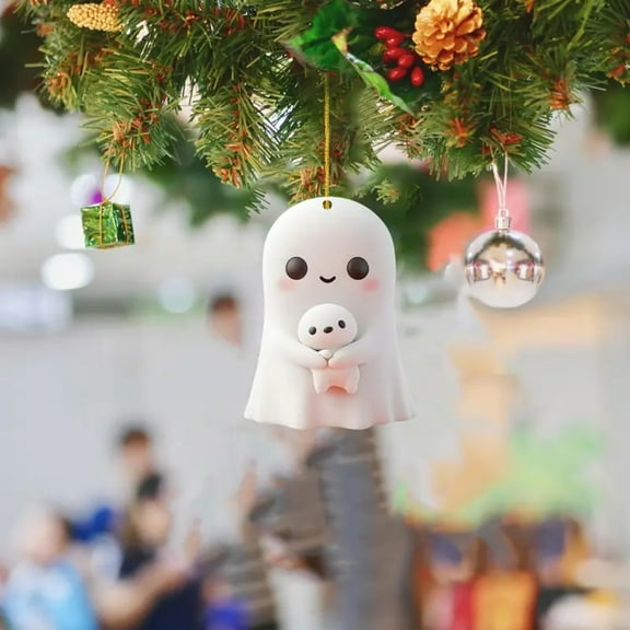 YOHAVEN Halloween Ghost Dog Walking Pendant, Acrylic Spooky Home Tree Ornament, Unique Halloween Decoration for 2024 Holiday Party Haunted Decor Collection