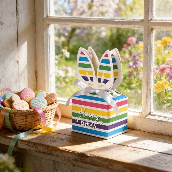 YOHAVEN Hand Folding Colorful Easter Bunny Gift Box, Multicolor, 5.31x3.15x2.17 Inch, 10 Pieces Pack, Paper Packaging, DIY Assembly, Snack Or Candy Holder, Festive Table Decor, Light Gift Box