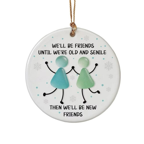 YOHAVEN Heart-Shaped Sea Glass Friendship Ornament 3" for Christmas Tree Hanging Decor Holiday Keepsake Gift for Sister Friends Family Indoor Seasonal Party Favors Friendship Celebration