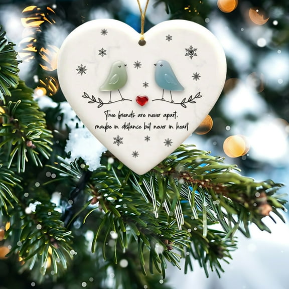 YOHAVEN Heart-Shaped Sea Glass Friendship Ornament Handcrafted Christmas Tree Hanging Decoration, Meaningful Friendship Keepsake for Sisters Friends Coworkers, Holiday Gift Christmas Decor