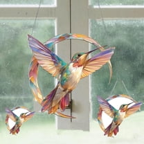 YOHAVEN Hummingbird Colorful Stained Glass Window Hanging, Garden Patio Bird Suncatcher Ornament, Home Decor Gift for Indoor Outdoor Window