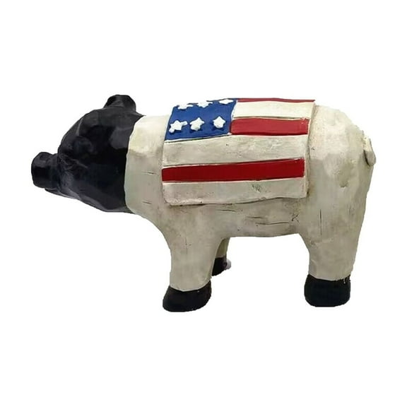 YOHAVEN Independence Day Resin Cow Sheep Pig Figurines, Patriotic Holiday Desktop Decoration 4th of July Home Office Farmhouse Summer Celebration Decor