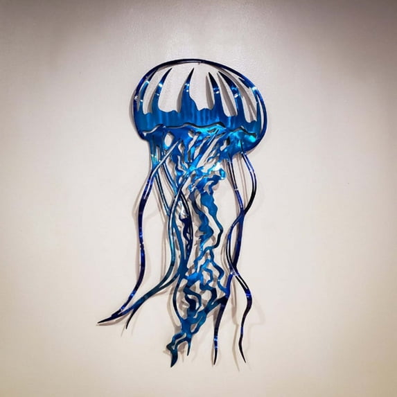 YOHAVEN Jellyfish Metal Wall Art, Indoor Outdoor Iron Home Decor, Colorful Nautical Wall Hanging for Living Room, Bedroom, Office, Holiday, Coastal Decor