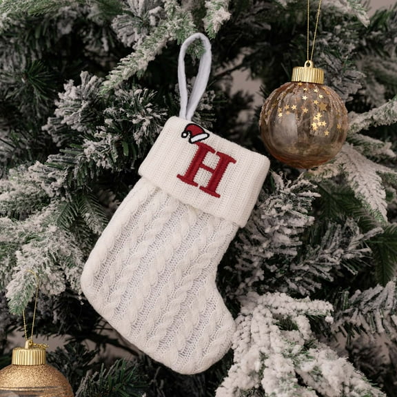 YOHAVEN Knit Alphabet Christmas Stocking Gift Bag Soft Holiday Candy Sock Decoration for Fireplace Tree Wall Table Festive Home Party Decor