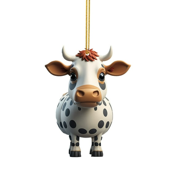 YOHAVEN Farmhouse Christmas Ornament, Cute Cow Pendant Car Hanging Decoration Rustic Holiday Xmas Tree Decor For Door Wall Backpack Party