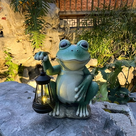 YOHAVEN Lantern Frog Solar Lamp, Outdoor Resin Garden Statue with LED Lighting for Patio Lawn Yard Decoration, Solar Powered Night Decor