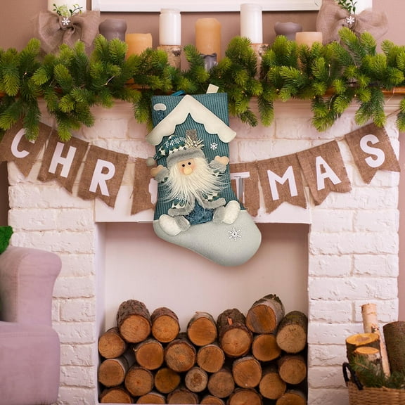 YOHAVEN Large Christmas Stocking Gift Bag Ornament, Plush Hanging Santa Boot for Holiday Fireplace Mantle Xmas Party Home Decorations
