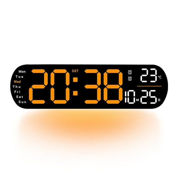YOHAVEN Large Digital Wall Clock 13.7" with Date Temperature Auto DST Night Light Remote Control, RGB LED Display Alarm Clock for Bedroom Living Room Office Gym Kitchen Decor