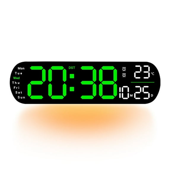 YOHAVEN Large Digital Wall Clock 13.7" with Date Temperature Auto DST Night Light Remote Control, RGB LED Display Alarm Clock for Bedroom Living Room Office Gym Kitchen Decor