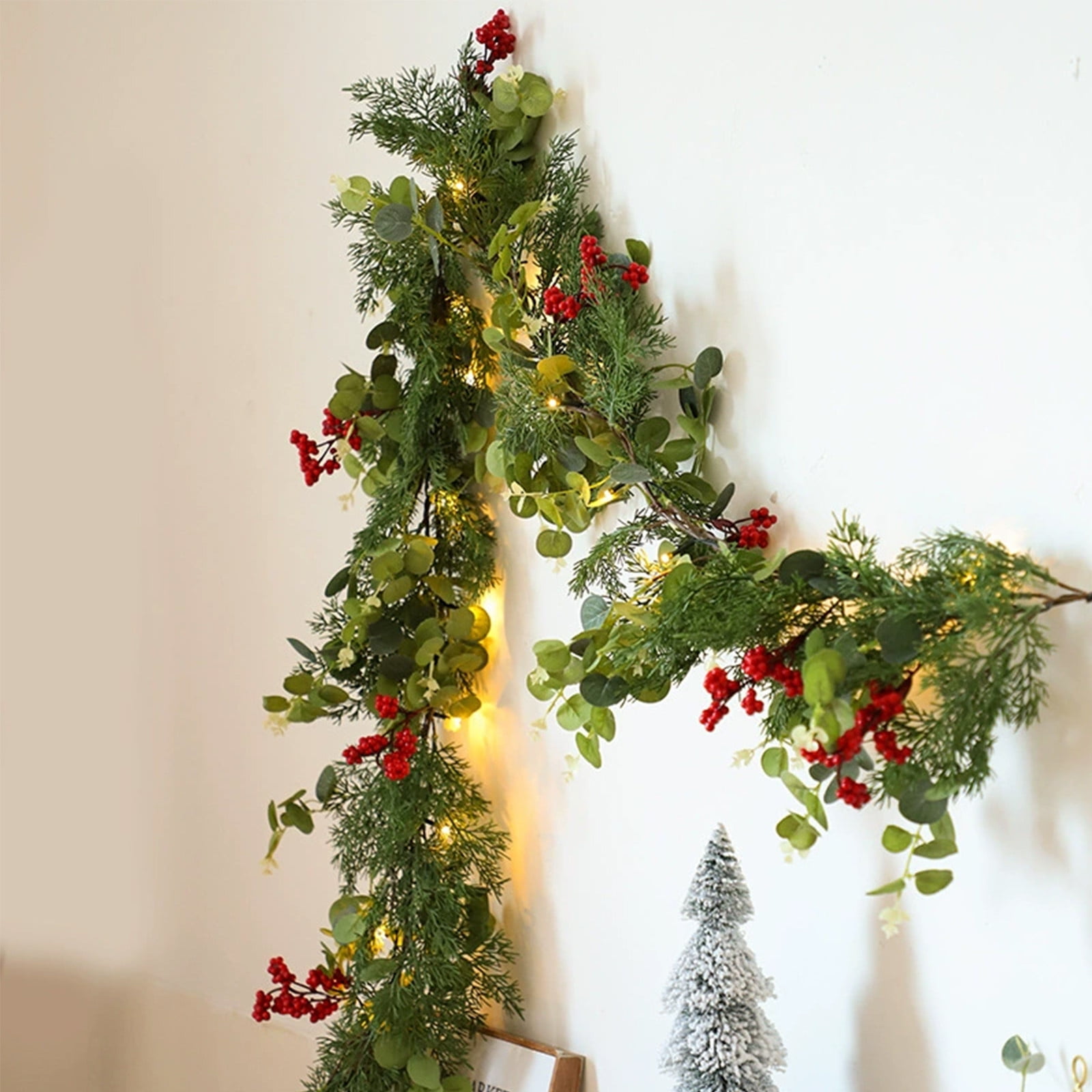 YOHAVEN Lighted Christmas Encrypteds Simulated Eucalyptus Pine Needle Vines - LED String Lights for Holiday Fireplace, Home, Wedding & Party Decorations, Indoor & Outdoor Christmas Decor