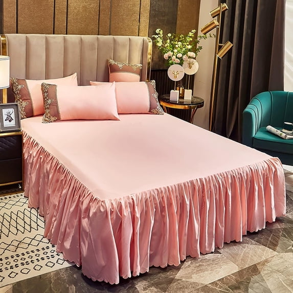 YOHAVEN Luxurious Lace Ruffled Bed Skirt, 78.7x59.1 Inch Full-Coverage Dustproof Polyester Cotton, All-Season Skidproof Elastic Corners, Solid Colors, Durable Washable Protection For Mattress Frame