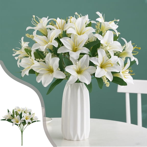 YOHAVEN Many Artificial Lilies Bouquets for Home Weddings, Multi-purpose Decorative Flowers, White, Red, or Purple for Wedding Bouquets, Holiday Parties, or Indoor Christmas Decor