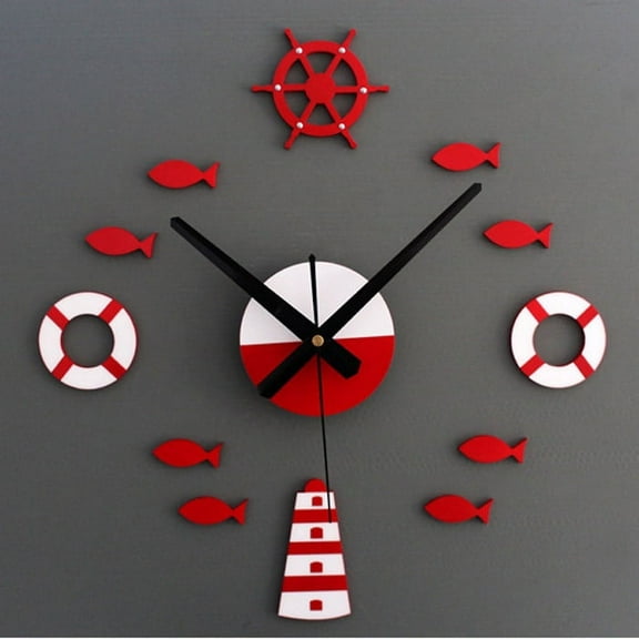 YOHAVEN Mediterranean DIY 3D Wall Clock Red Modern European Style Home Decor Quartz Movement Wall Stickers Art for Living Room Office Christmas Gifts&nbsp;