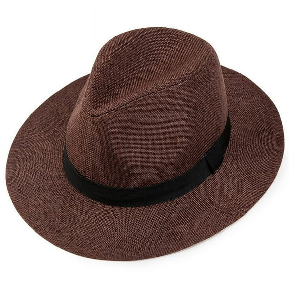 YOHAVEN Men's Top Hat Flat Edge Linen Sunshade Fedora Travel Outdoor Party Hat Adult Male Fashion Accessory Costume Decoration