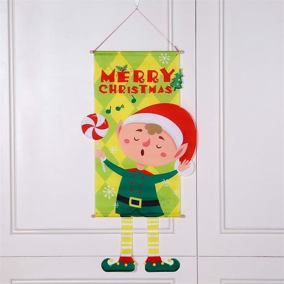 YOHAVEN Merry Christmas Window Sign Banners Fabric Door Porch Santa Claus Snowman Hanging Flag Indoor Outdoor Wall Holiday Home Party Decor