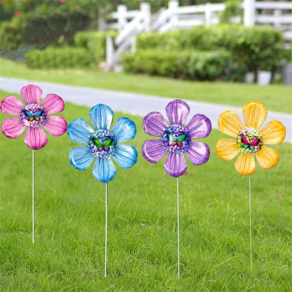 YOHAVEN Metal Floral Plant Markers Set Of 4, Decorative Iron Garden Fork Stakes For Potted Flowers, Durable Rust-Resistant Markers, Indoor Outdoor Yard Terrace Planter Label, Gift For Gardeners