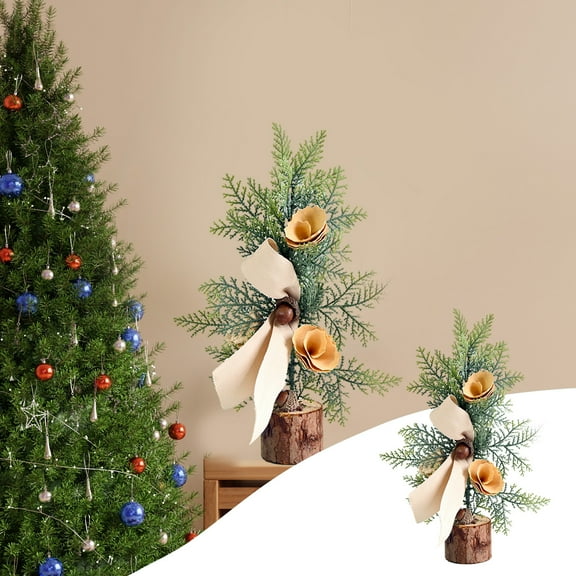 YOHAVEN Mini Artificial Christmas Tree 10", Small PVC Tabletop Holiday Tree Decoration, Festive Xmas Ornaments for Office Desk Bedroom Living Room Party Home Holiday Decor