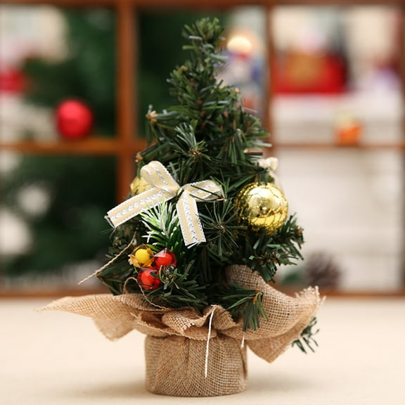 YOHAVEN Mini Christmas Tree 8" Tabletop Decoration, Artificial Small Xmas Tree with Bell Ornament, Desktop Christmas Decor for Kitchen Dining Table Office Mantle Holiday Gifts