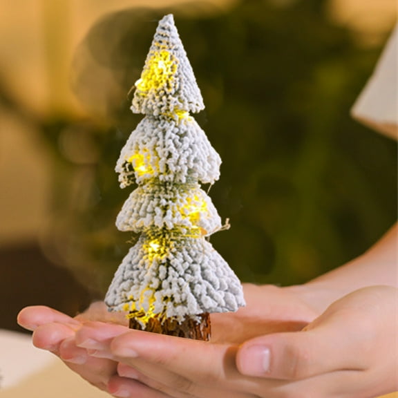 YOHAVEN Mini Christmas Tree with Snow Frost, 11" Artificial Tabletop Pine Tree with Wooden Base Small Xmas Village Diorama Holiday Decorations for Home Party Office Decor