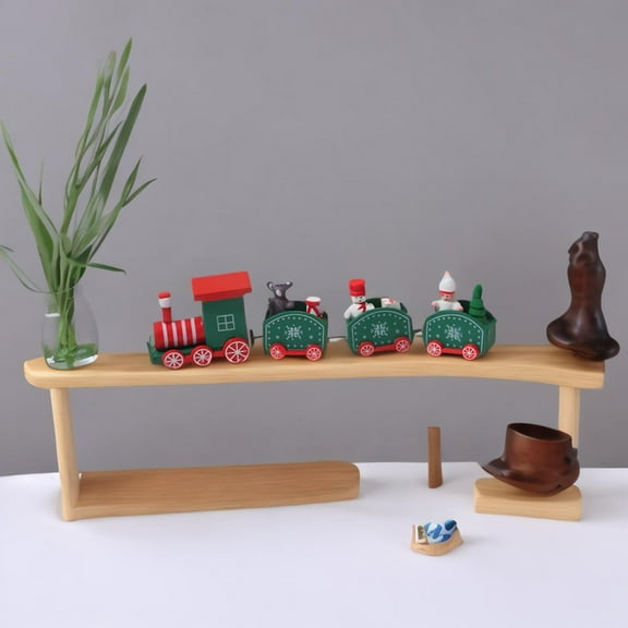 YOHAVEN Mini Wooden Christmas Train Decoration Set 7.48", Tabletop Holiday Ornament with 1 Locomotive and 3 Carriages for Fireplace Mantel Shelf Xmas Party Decor