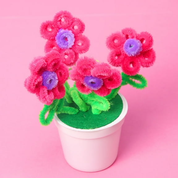 YOHAVEN Mother’s Day DIY Flower Pot 5.5" Handmade Hairy Stick Potted Flower Craft, Creative Holiday Decorations for Table Desk Living Room Bedroom Home