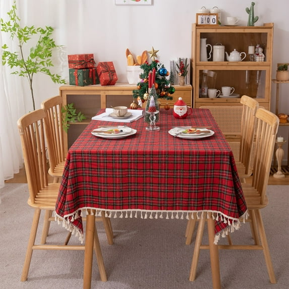 YOHAVEN Multicolor Linen Christmas Tablecloth, Dining Table Cover for Holiday Xmas Party Picnic Banquet Home Office Winter Celebration Decor
