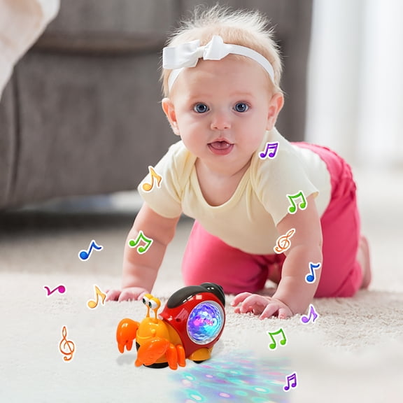 YOHAVEN Musical Crawling Hermit Crab Toy With Lights, Electronic Light Up Crawling Animal Toy With LED Music Auto Obstacle Avoidance, Interactive Sensory Moving Toy For Family Playtime