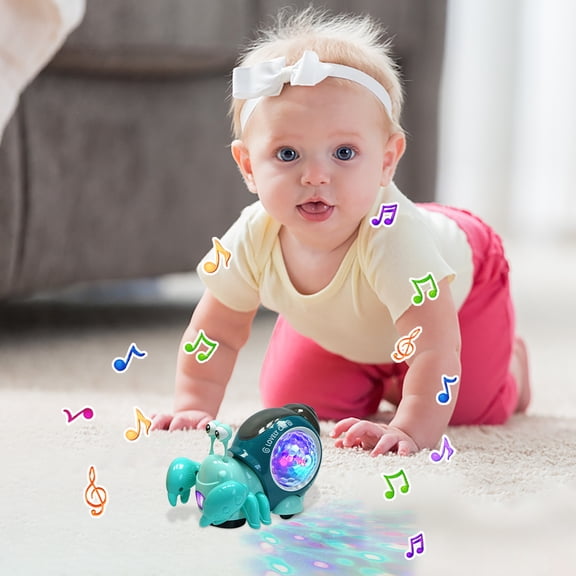 YOHAVEN Musical Crawling Hermit Crab Toy With Lights, Electronic Light Up Crawling Animal Toy With LED Music Auto Obstacle Avoidance, Interactive Sensory Moving Toy For Family Playtime