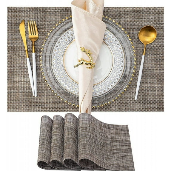 YOHAVEN Placemats Set of 4 Washable Heat Resistant Non Slip Vinyl Woven Table Mats for Dining Kitchen Parties Holiday Gatherings Indoor Outdoor Home Decor