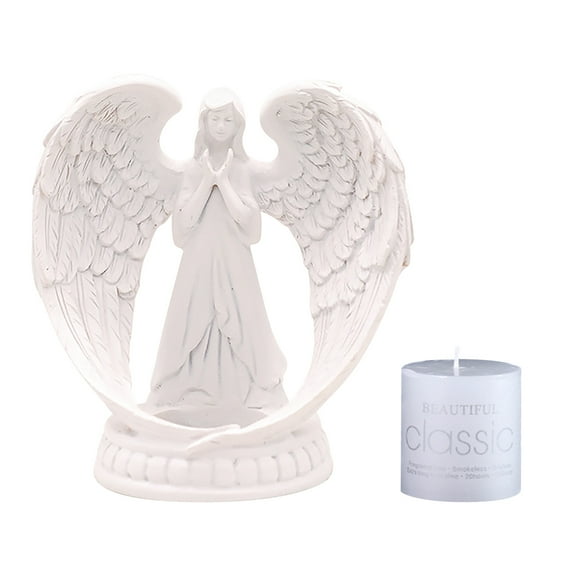 YOHAVEN Pray Angel Candlestick Resin Figurine Living Room Wedding Romantic Holiday Tabletop Ornament for Church Home Mantel Shelf Decor