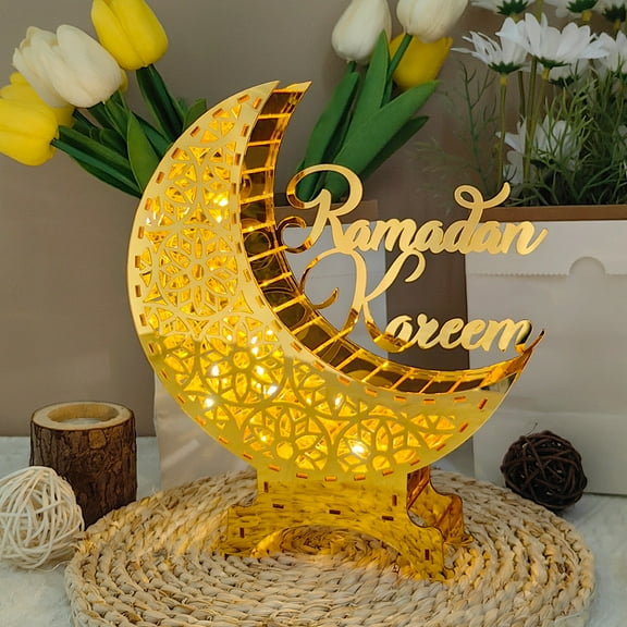 YOHAVEN Ramadhan Festival LED Light Table Ornament DIY Puzzle Handmade Eid-Fitr Night Light Lantern Ramadan Home Desk Shelf Decor Party Gifts Holiday Decorations Ramadan Mubarak