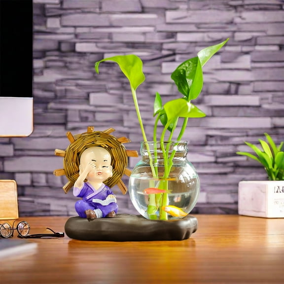 YOHAVEN Resin Monk Hydroponic Vase Desktop Decoration for Living Room Office Desk Tabletop Decor, Mini Bonsai Plant Display Unique Gift Accent