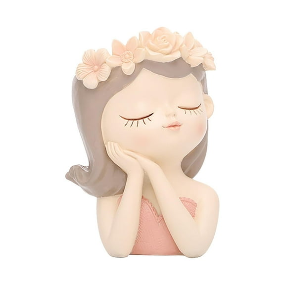 YOHAVEN Resin Succulent Girl Face Planter Pot with Drainage Hole Mini Flower Vase for Indoor Outdoor Plants Tabletop Garden Home Office Desk Decor Gift