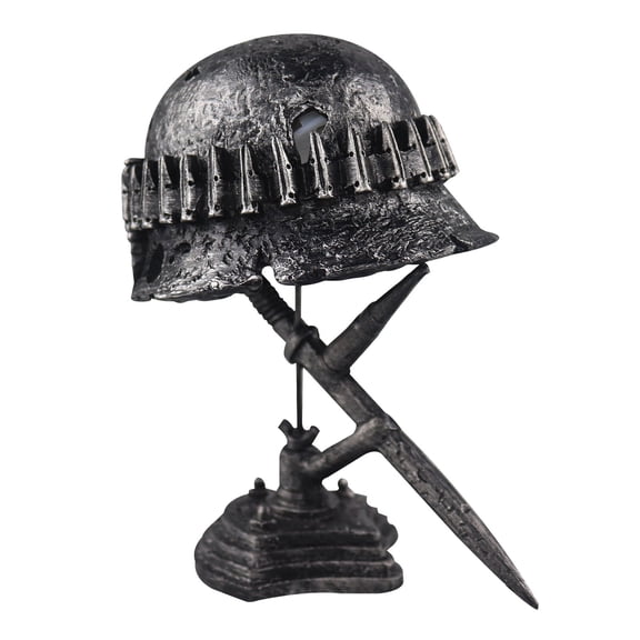YOHAVEN Retro War Lamp Table Light, Resin Statue with WWII Helmet Bayonet, Battery Operated Military Decor for Desk Living Room Gift Decoration
