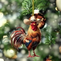 YOHAVEN Rooster Acrylic Pendant Christmas Tree Decorations Chicken Carving Ornament for Home Christmas Décor Hanging Accessories Holiday Decoration Christmas Gifts for Women Men Friends Family