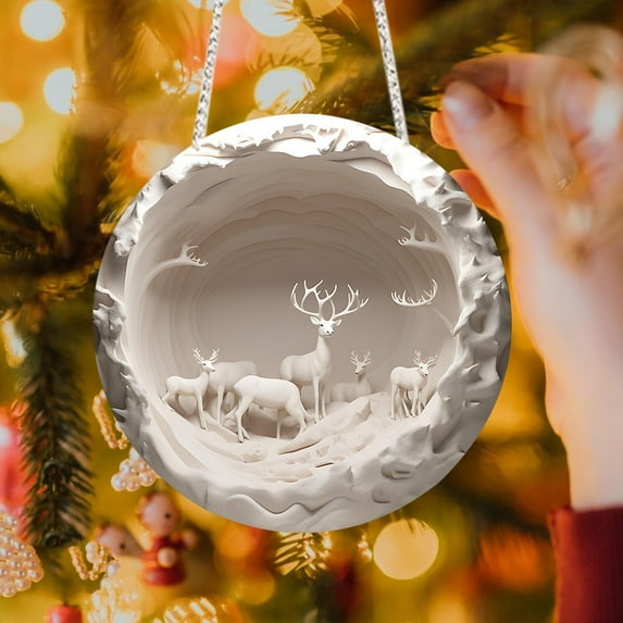 YOHAVEN Round Acrylic Reindeer Christmas Ornament, Festive Hanging Wall Decoration for Tree, Mantel, Fireplace, Office, Home Holiday Decor, Colorful Christmas Pendant Gift Idea