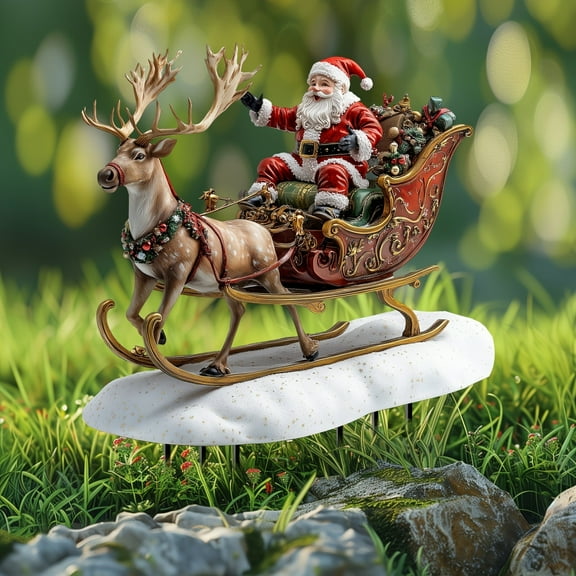 YOHAVEN Santa Claus Reindeer Garden Stakes Christmas Decorations Outdoor Yard Lawn Décor Santa Riding Reindeer Gift Scene Christmas Tree Decorations Holiday Garden Party Favors for Home Outdoor