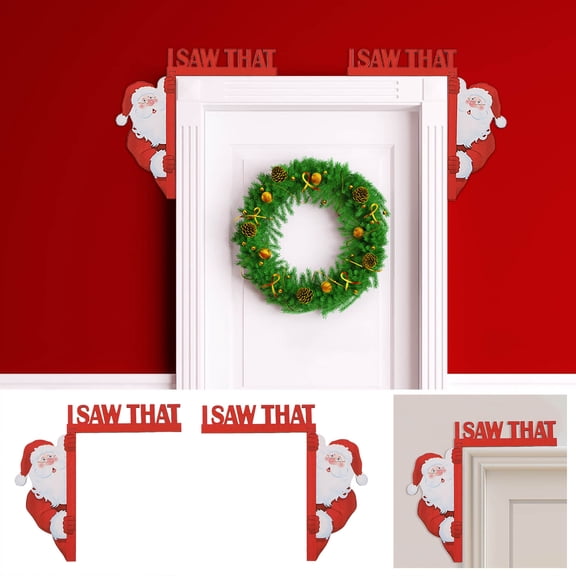 YOHAVEN Santa Claus Wooden Door Corner Sign "I Saw That", Funny Christmas Door Frame Decorations for Holiday Party Home Office Entryway Indoor Xmas Decor