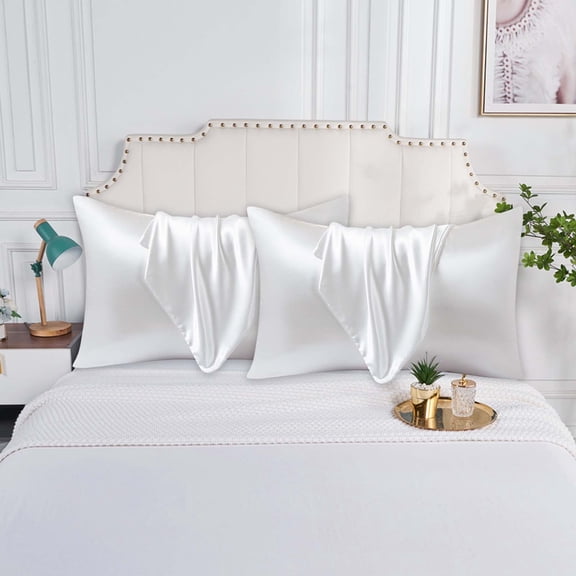 YOHAVEN Satin-Look Pillowcase Set, 2-Pack, 20x27 Inch, Solid Reversible Colors, Smooth Soft Polyester, Hidden Seam, Standard Bed Or Sofa Use, Durable Washable Covers For Home Bedroom Decor