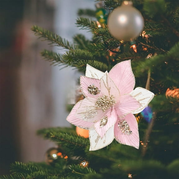 YOHAVEN Simulated Christmas Flower Ornament 9.5", Cloth Artificial Poinsettia Holiday Decoration, Xmas Tree Decor for Wedding Party Mall Indoor Outdoor Festive Decorations