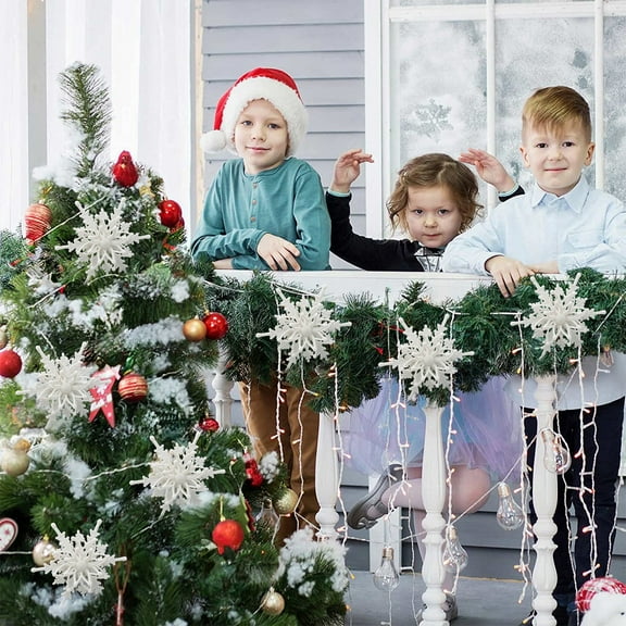 YOHAVEN Snowflake Ornaments Plastic Christmas Decorations Small Pendant Tree Window Shelf Mantle Wall Indoor Outdoor Holiday Party Home Decor