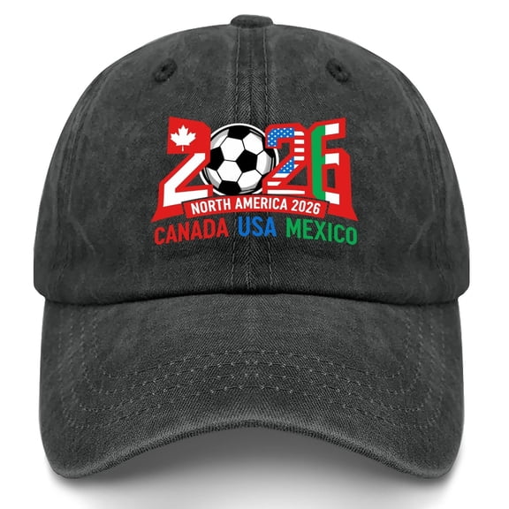 YOHAVEN Soccer Host Nation 2026 Supporter Cap, Washed Breathable Cotton, Adjustable Metal Slide Buckle, Curved Visor Sun Protection, One Size Fits Adults, Stadium Tailgate Travel, Multi-Color